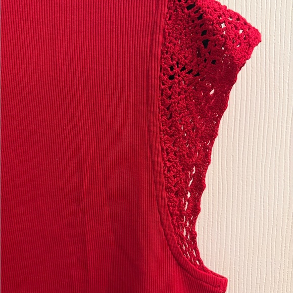 Ralph Lauren V-Neck Crochet Trim Sleeveless Tank Red Large - Picture 6 of 6
